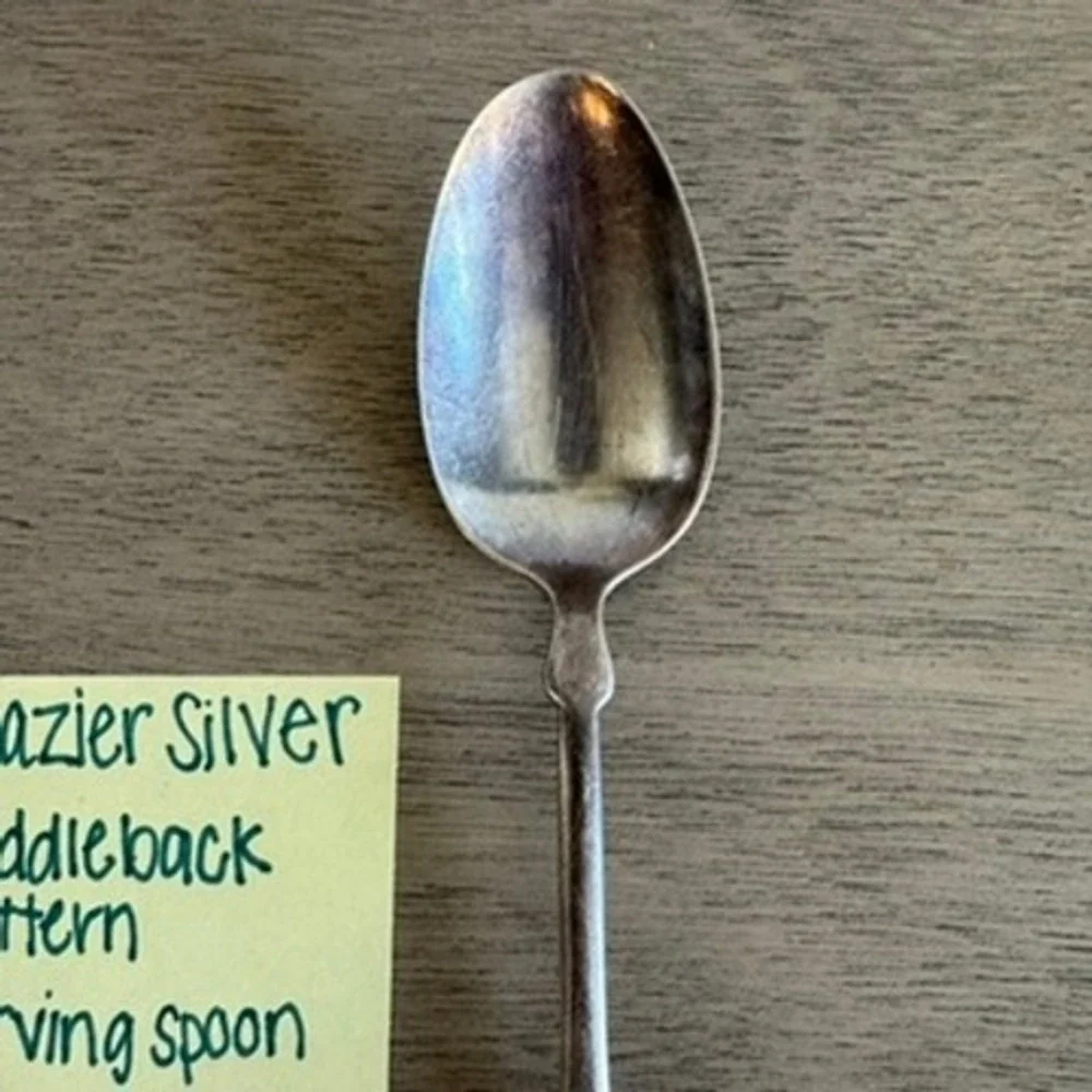Antique‎ Glazier Silverplate Fiddleback Pattern Serving Spoon, 1800s Silverware